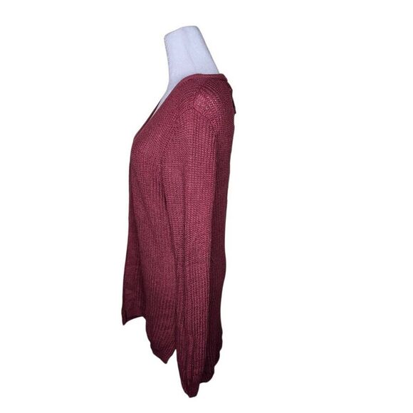 Pinque Long Sleeve Open Knit Cardigan Sweater Womens Size M Maroon Red - Picture 7 of 10